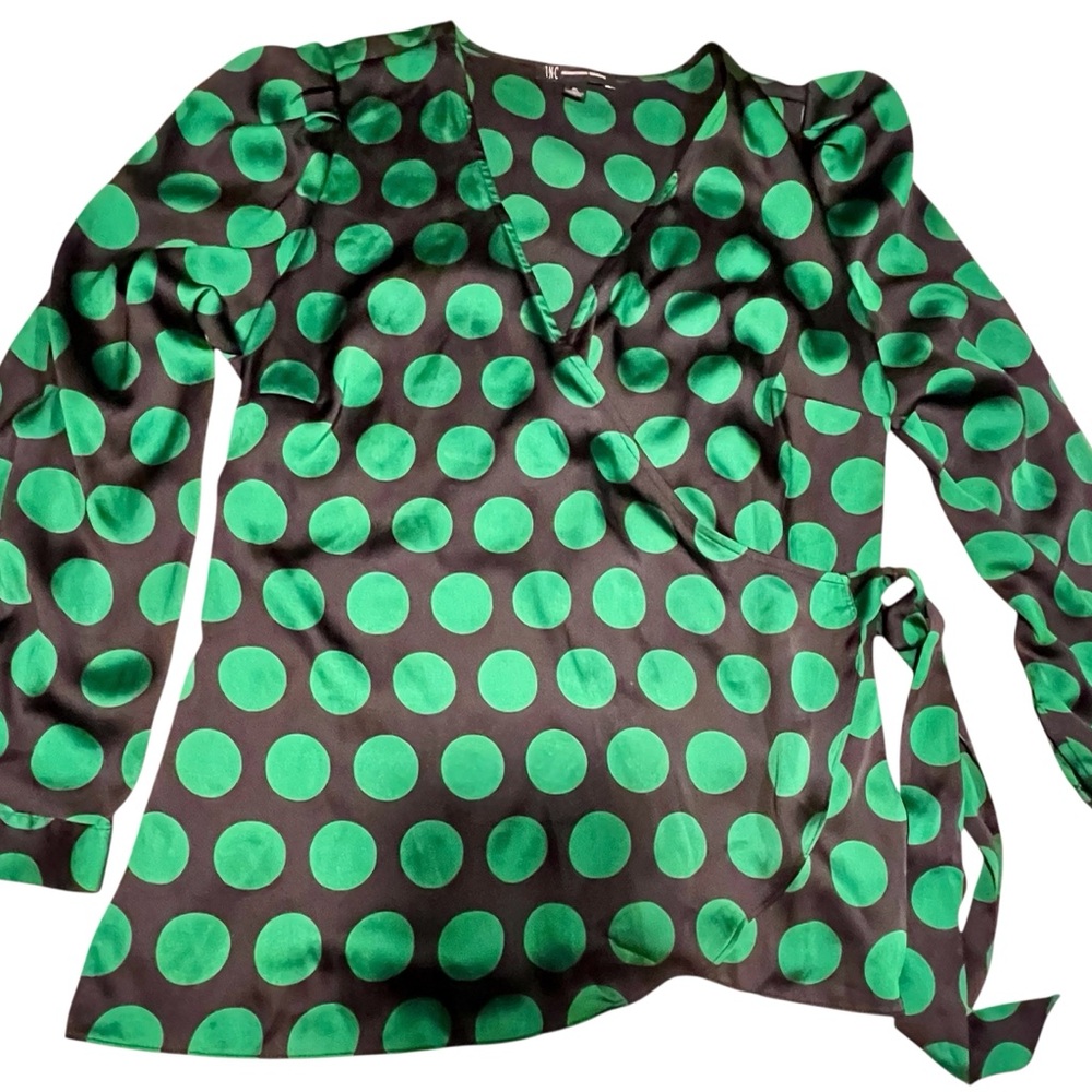 INC Green Polka Dot Wrap Top Size L - Picture 6 of 6